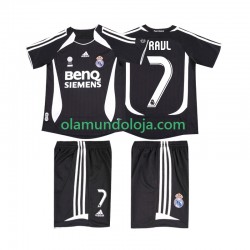 Camisola Real Madrid RAUL 7 2007 Retro Criança Equipamento Segundo 2006 Manga Curta